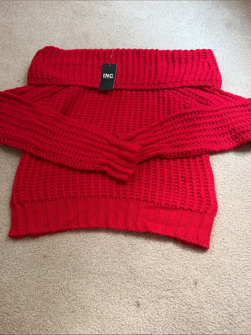INC International Concepts Vibrant Red Off-Shoulder Knit Sweater